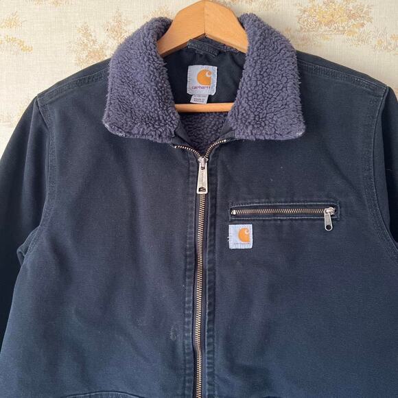 Women's Distressed Carhartt Wildwood Sherpa Lined Canvas Jacket | Black | Size L - Picture 2 of 8